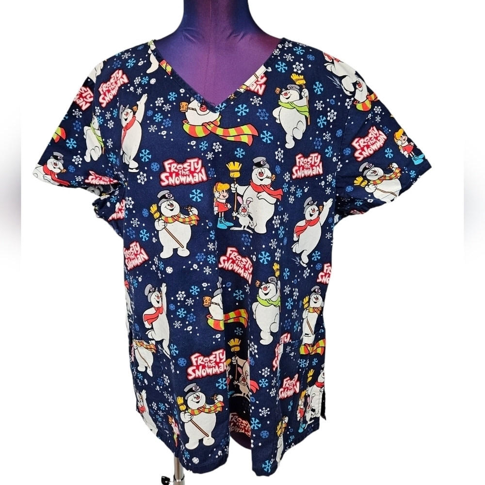 Frosty the Snowman Short Sleeve Medical‎ Scrub Top Size 2X Unisex